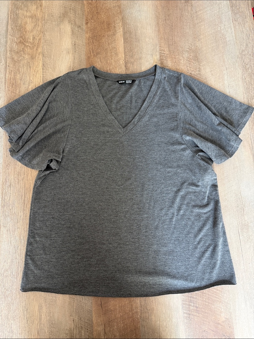 SHEIN Dark Gray V-Neck Flutter Sleeve Tee Small
